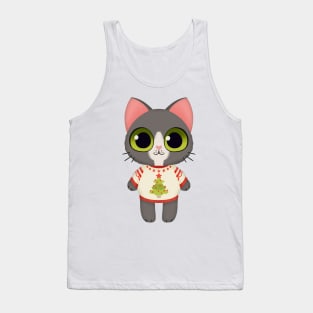 Holiday Grey and White Kitten Tank Top